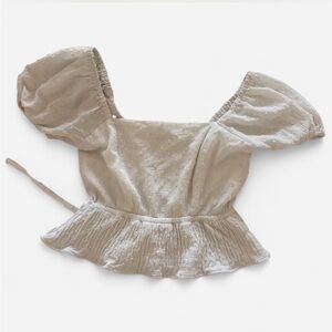 Smocked Peplum Puff Sleeve Crop Top - Neutral Cream